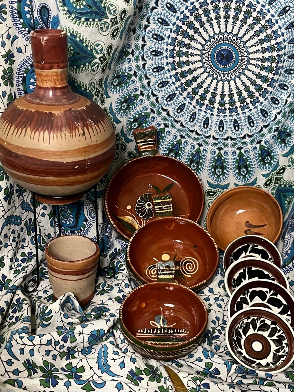 Lot of vintage Mexican pottery - 8.5lbs, 10 pieces of handmade pottery